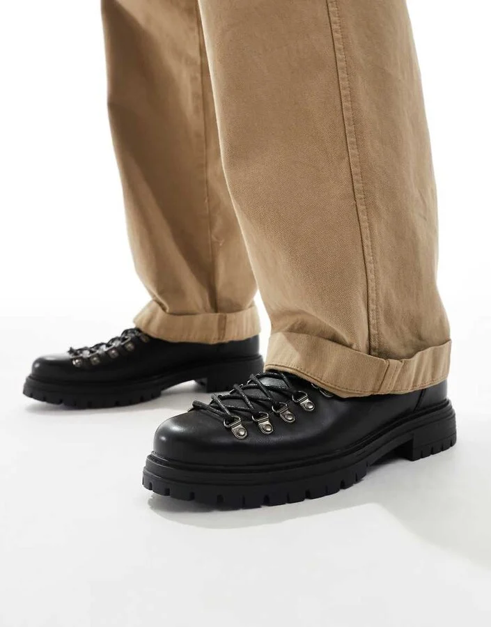 ASOS DESIGN lace up hiker shoes in black