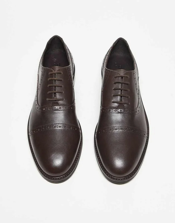 ASOS DESIGN lace up oxford shoes in brown leather with brogue detailing - Image 2