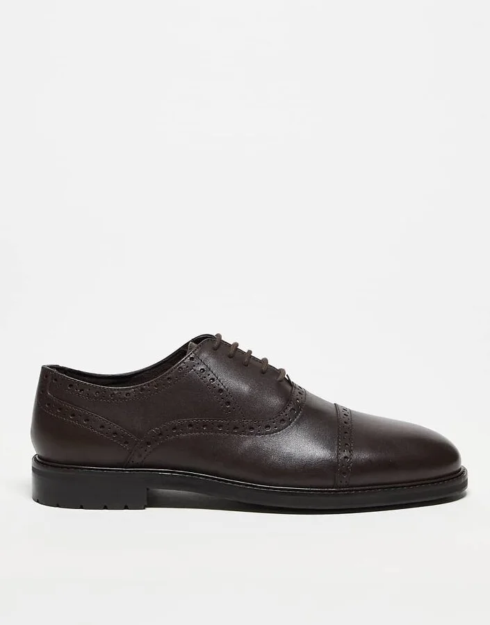 ASOS DESIGN lace up oxford shoes in brown leather with brogue detailing - Image 3