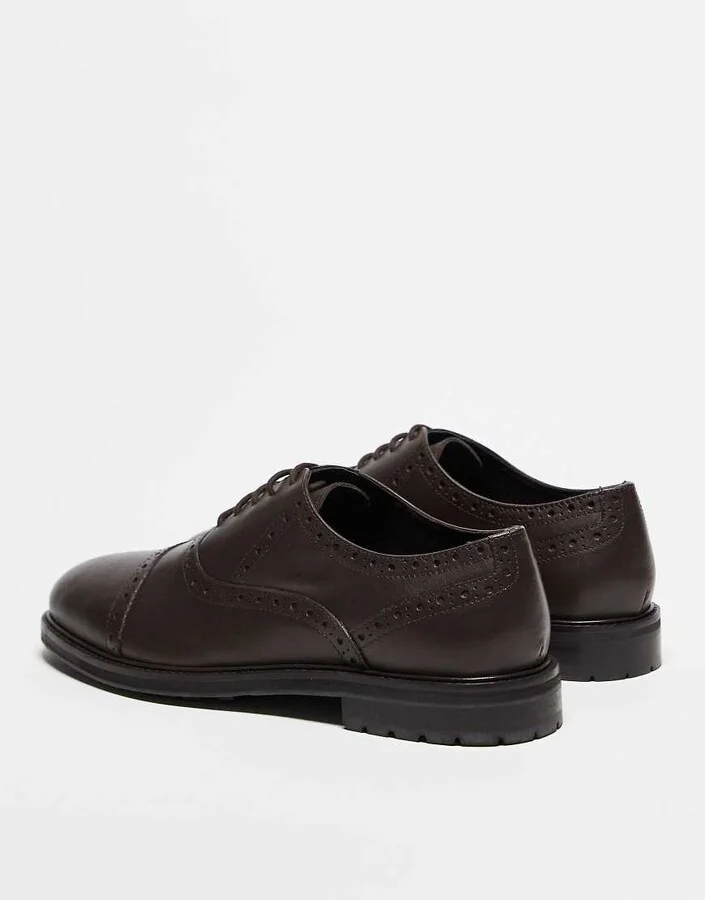 ASOS DESIGN lace up oxford shoes in brown leather with brogue detailing - Image 4
