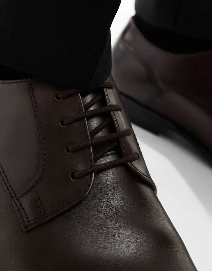 ASOS DESIGN lace up shoes in brown leather - Image 3