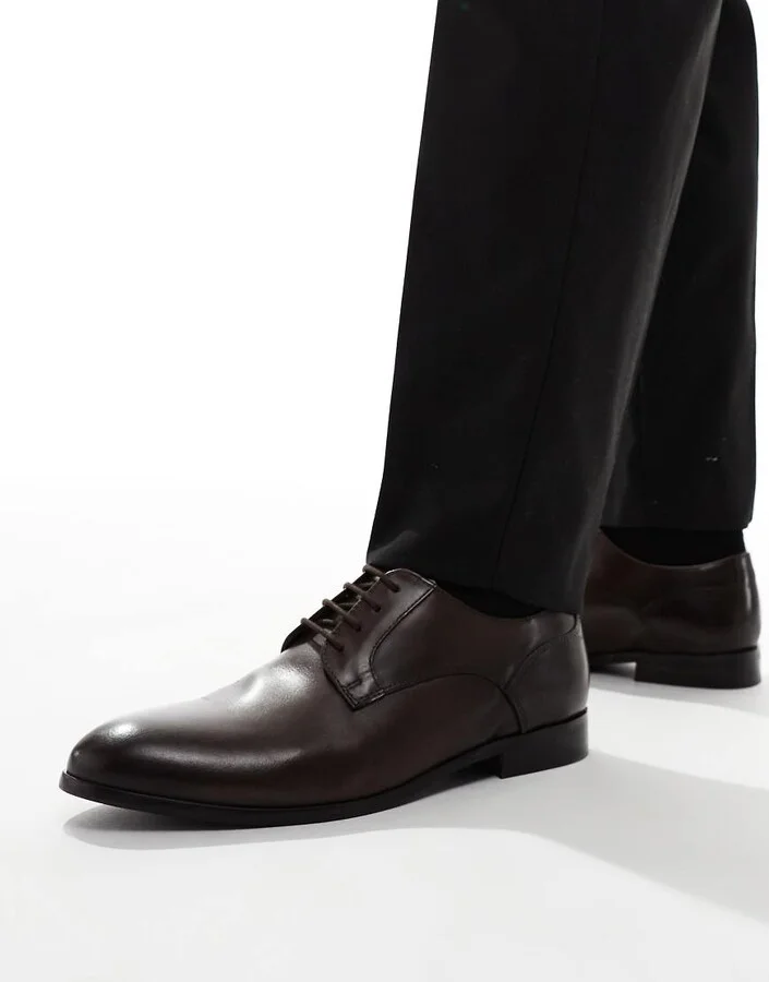 ASOS DESIGN lace up shoes in brown leather - Image 4