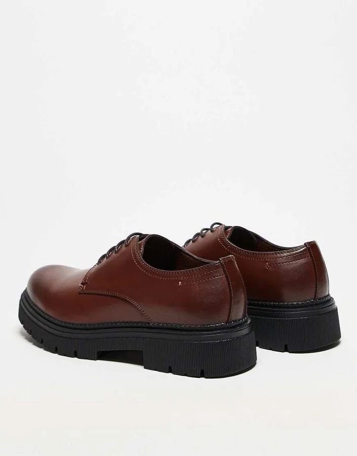 ASOS DESIGN lace up shoes in brown with chunky sole - Image 4