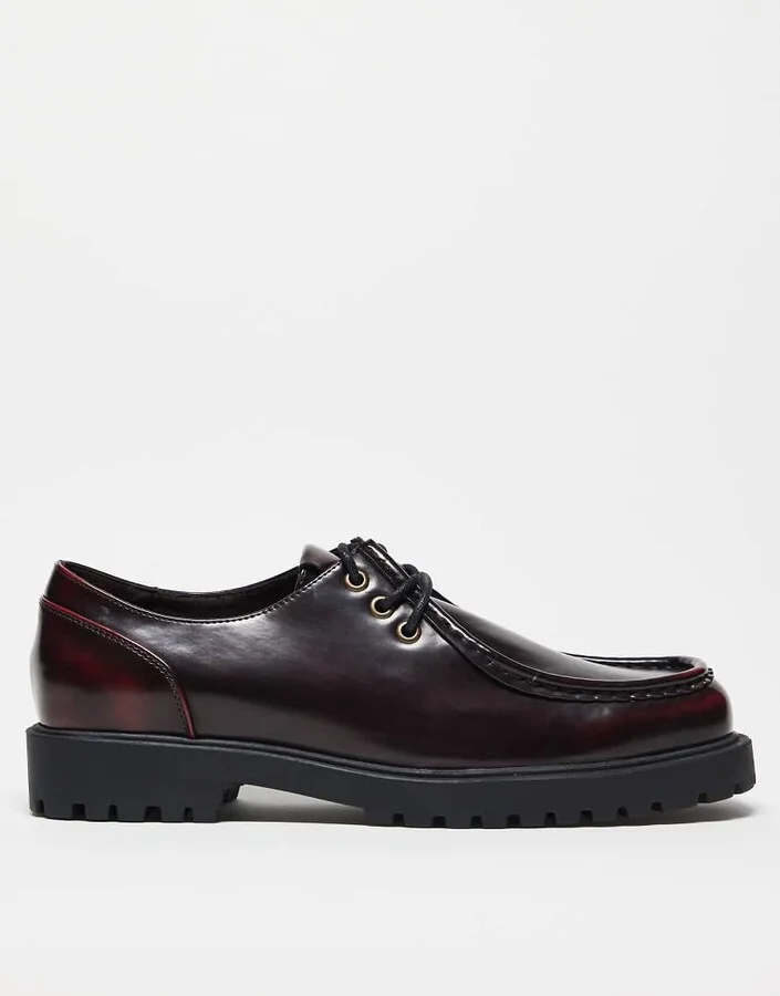 ASOS DESIGN lace up shoes in burgundy - Image 3