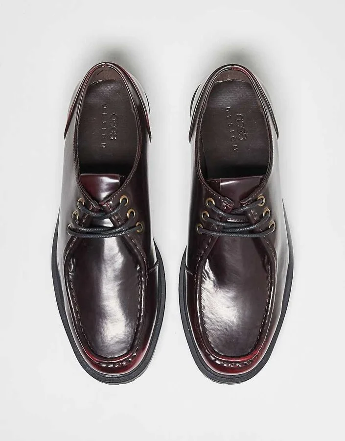 ASOS DESIGN lace up shoes in burgundy - Image 4