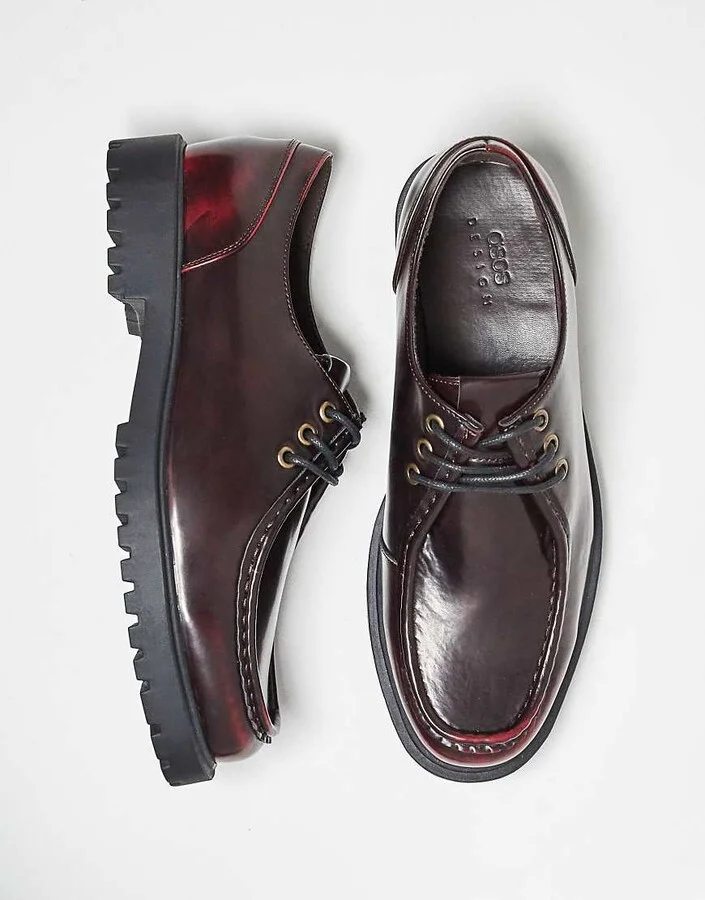 ASOS DESIGN lace up shoes in burgundy