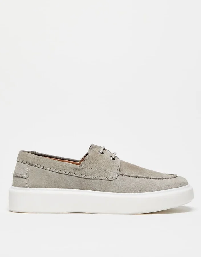 ASOS DESIGN lace up shoes in gray suede