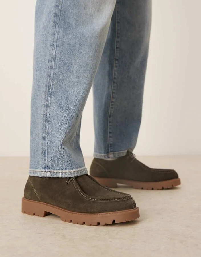 ASOS DESIGN lace-up shoes in khaki suede with apron toe - Image 2