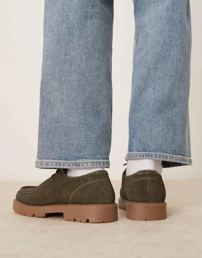 ASOS DESIGN lace-up shoes in khaki suede with apron toe - Image 3