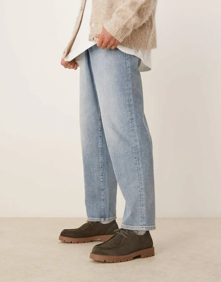 ASOS DESIGN lace-up shoes in khaki suede with apron toe