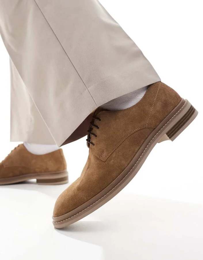 ASOS DESIGN lace up shoes in stone suede - Image 3