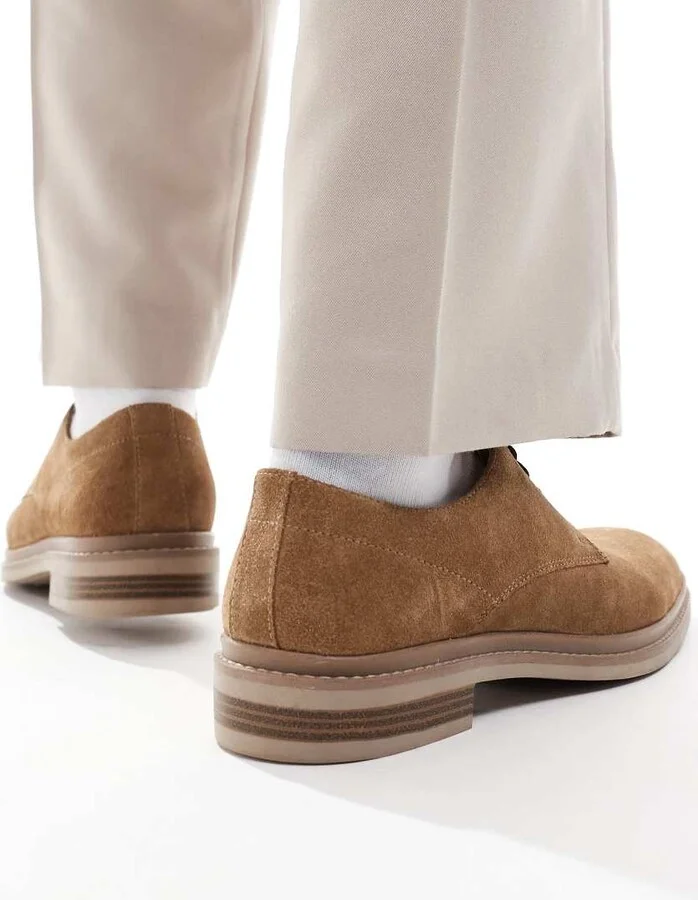 ASOS DESIGN lace up shoes in stone suede - Image 4