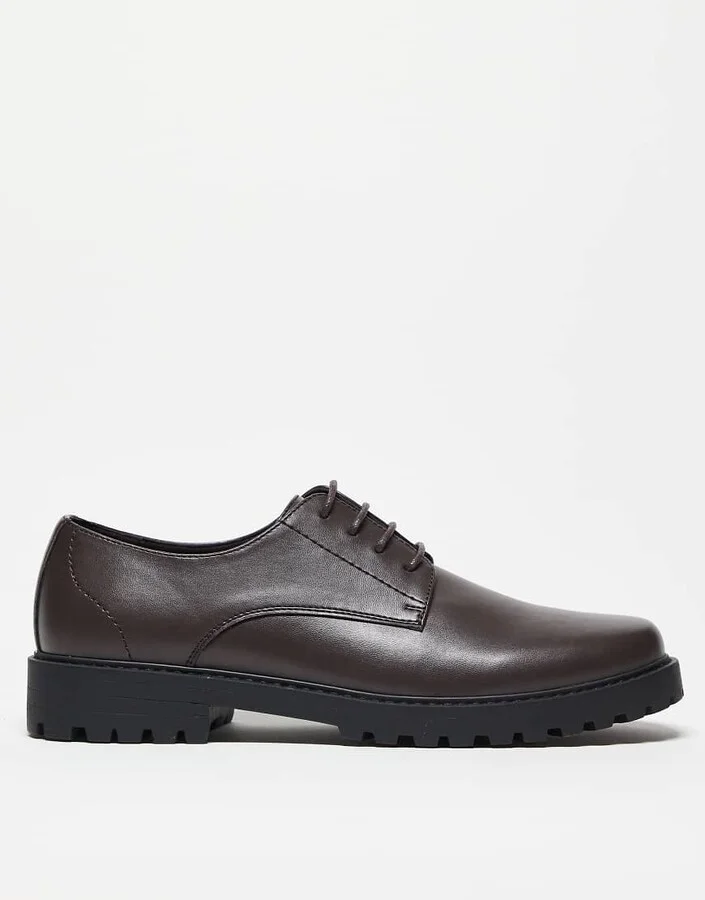 ASOS DESIGN lace-up shoes on cleated sole in brown - Image 2