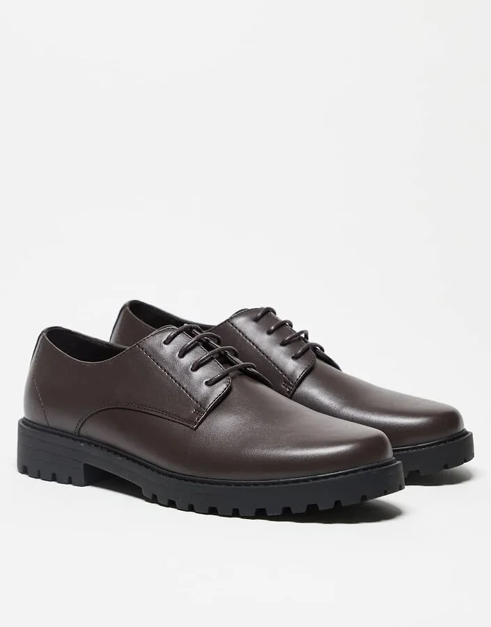 ASOS DESIGN lace-up shoes on cleated sole in brown - Image 3
