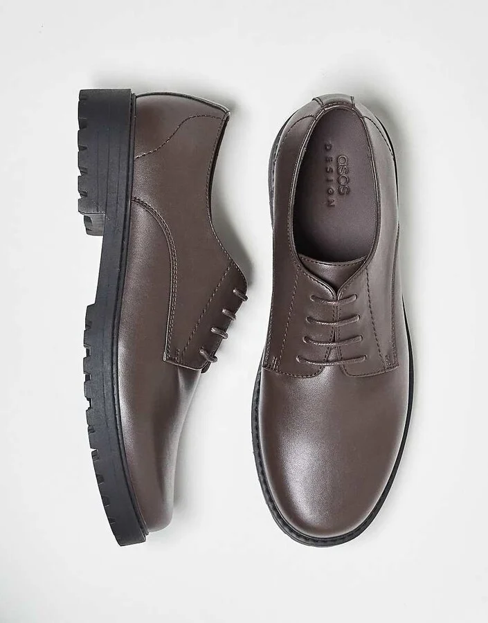 ASOS DESIGN lace-up shoes on cleated sole in brown