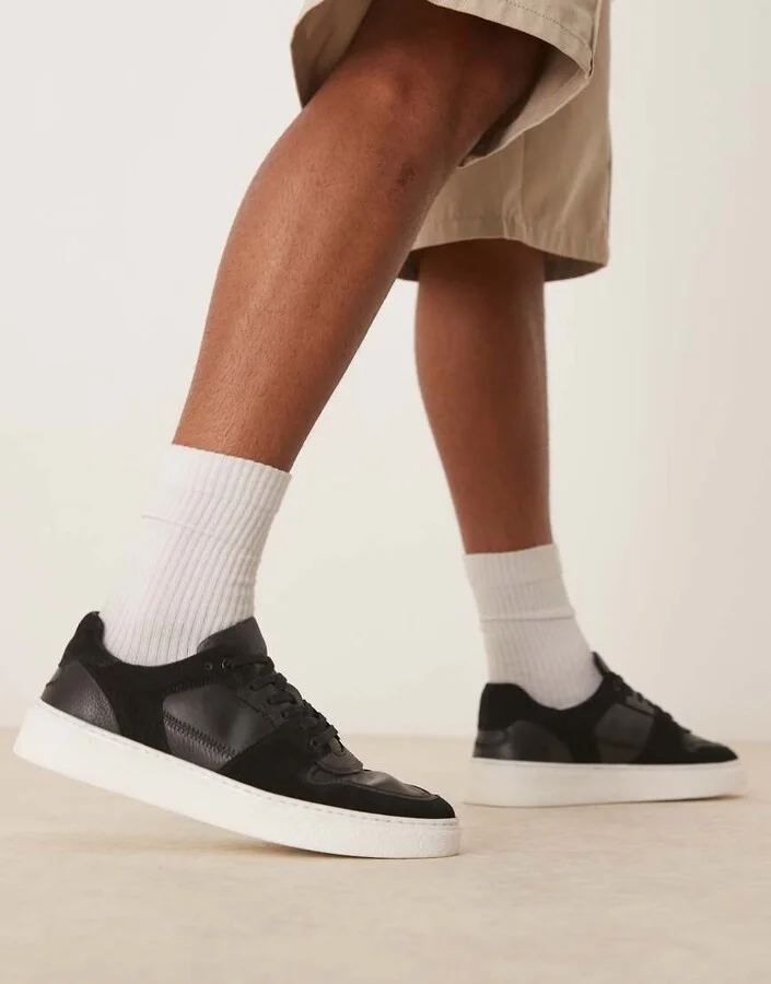 ASOS DESIGN lace up sneakers in black suede with white sole - Image 2