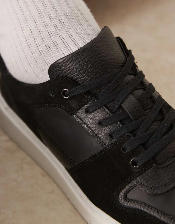 ASOS DESIGN lace up sneakers in black suede with white sole - Image 3