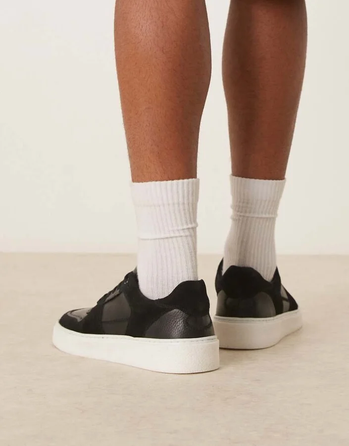 ASOS DESIGN lace up sneakers in black suede with white sole - Image 4