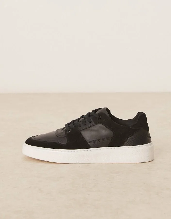 ASOS DESIGN lace up sneakers in black suede with white sole