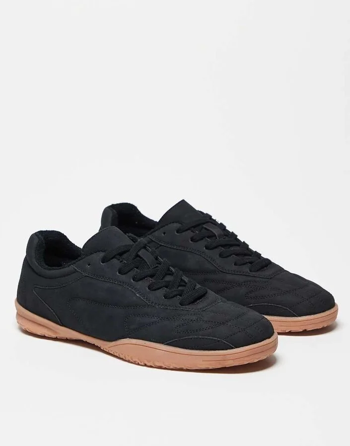 ASOS DESIGN lace up sneakers in black with off white stitching - Image 2