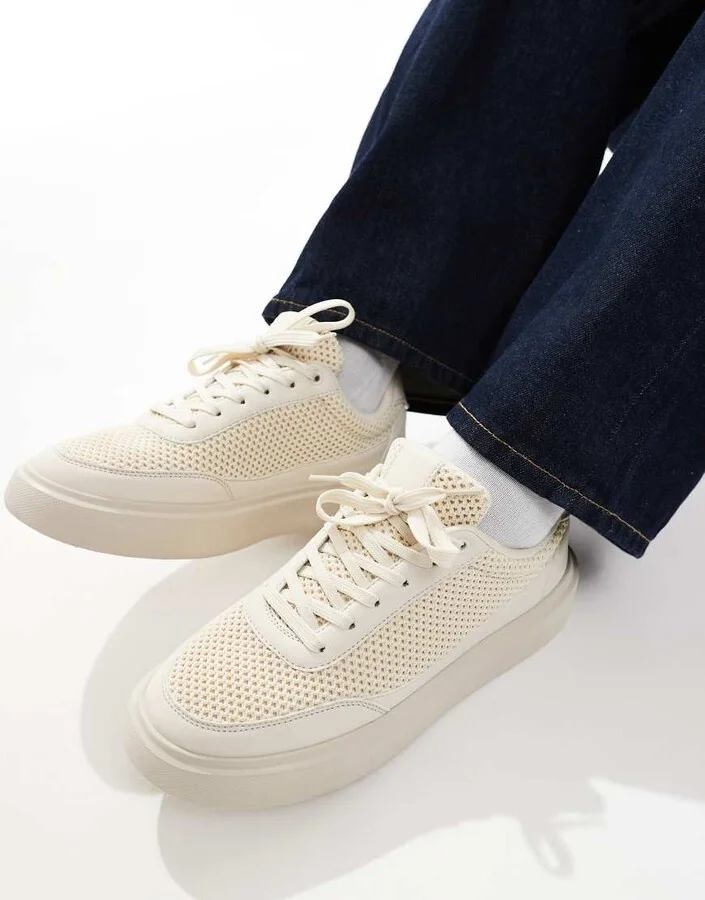 ASOS DESIGN lace up sneakers in stone mesh
