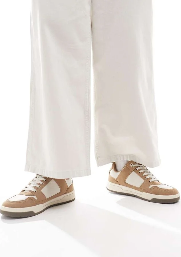 ASOS DESIGN lace up sneakers in stone with gum sole - Image 4