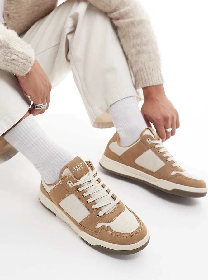 ASOS DESIGN lace up sneakers in stone with gum sole