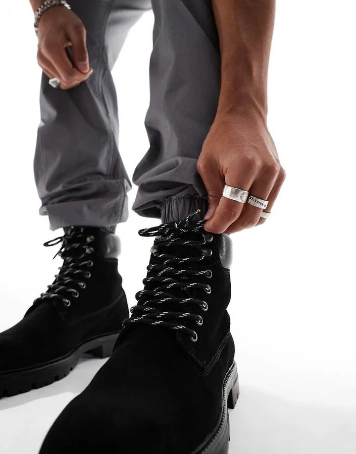 ASOS DESIGN lace up worker boots in black suede - Image 2