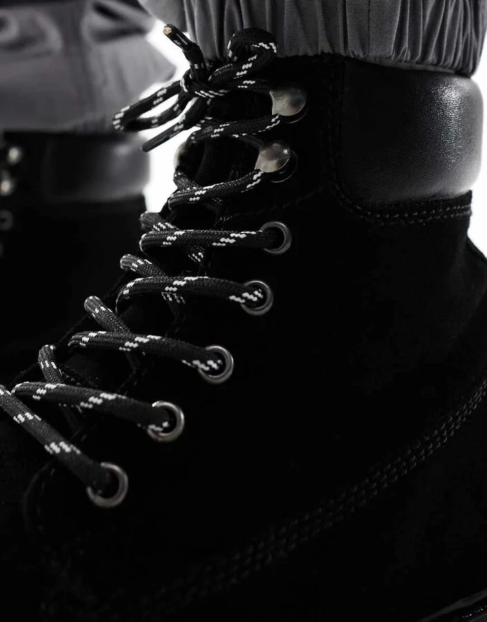 ASOS DESIGN lace up worker boots in black suede - Image 3