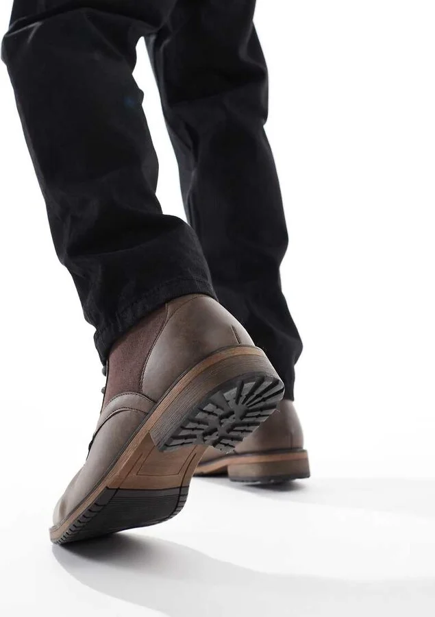 ASOS DESIGN lace up worker boots in brown with canvas detail - Image 2