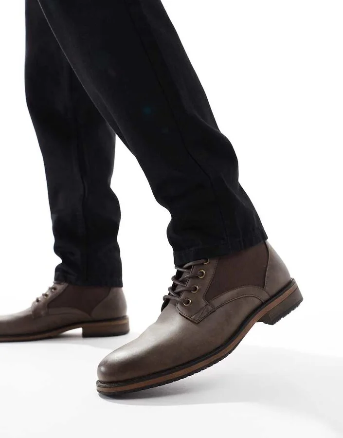 ASOS DESIGN lace up worker boots in brown with canvas detail