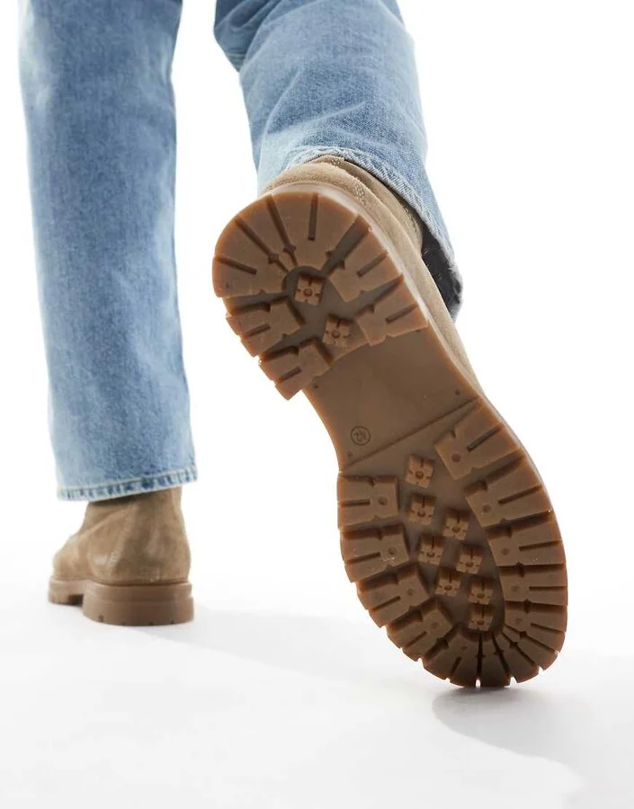 ASOS DESIGN lace-up worker boots in stone suede with gum sole - Image 4