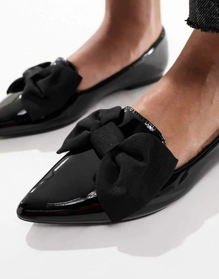 ASOS DESIGN Lake bow pointed ballet flats in black - Image 2