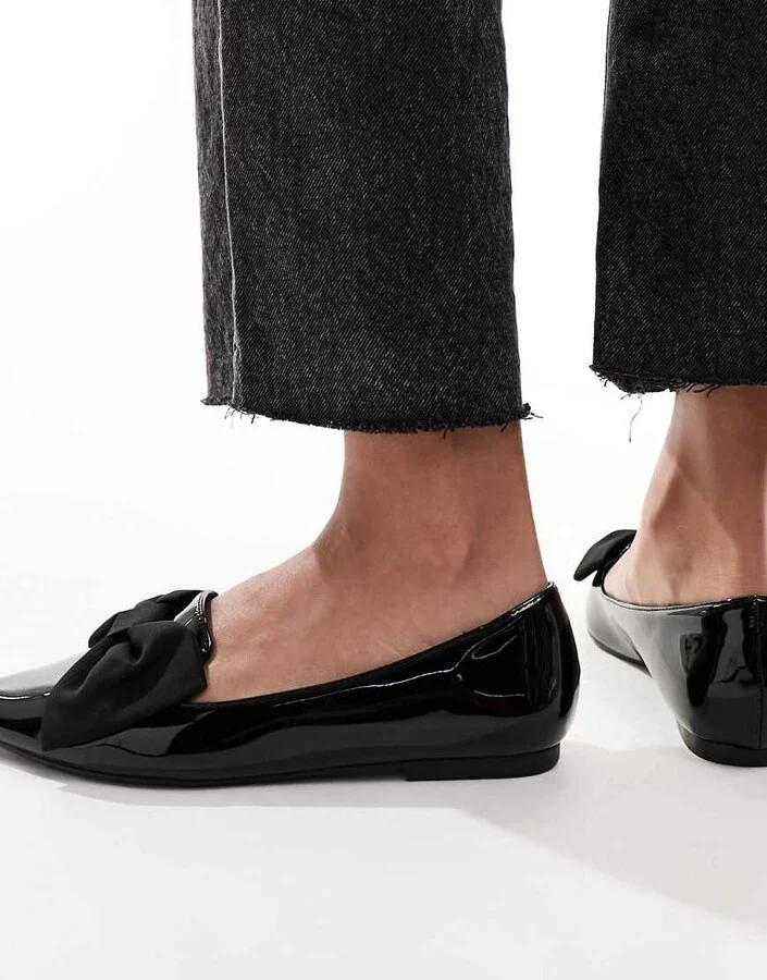 ASOS DESIGN Lake bow pointed ballet flats in black - Image 3