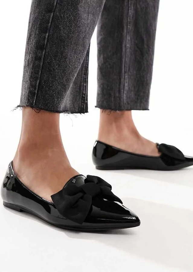 ASOS DESIGN Lake bow pointed ballet flats in black - Image 4