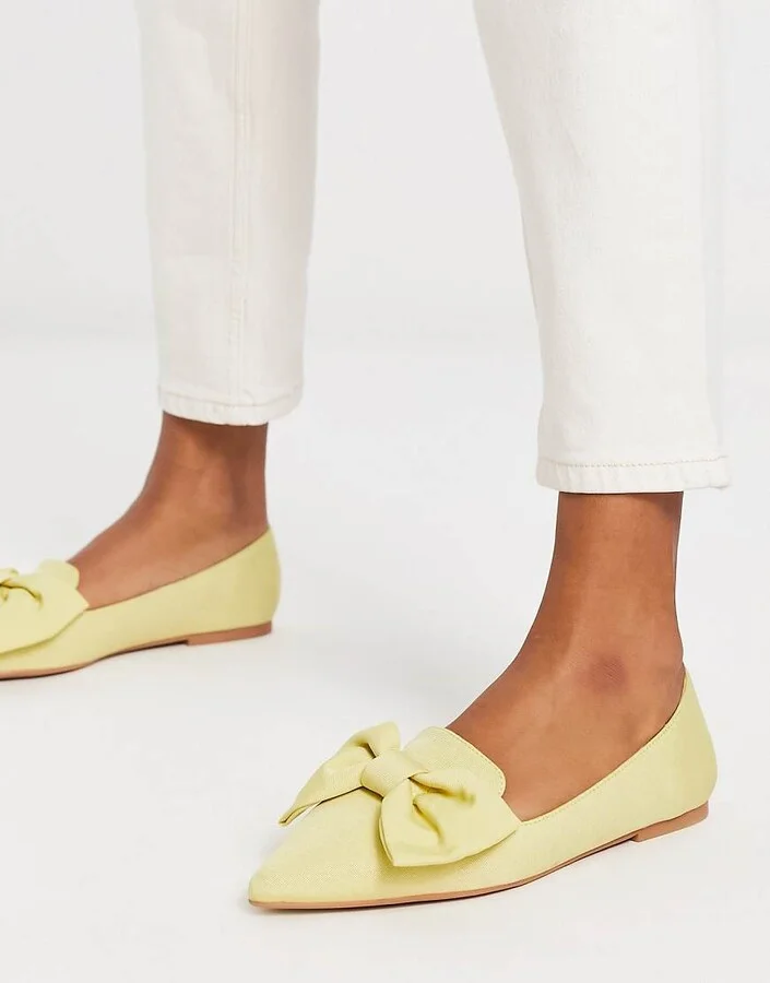 ASOS DESIGN Lake bow pointed ballet flats in lemon - Image 2