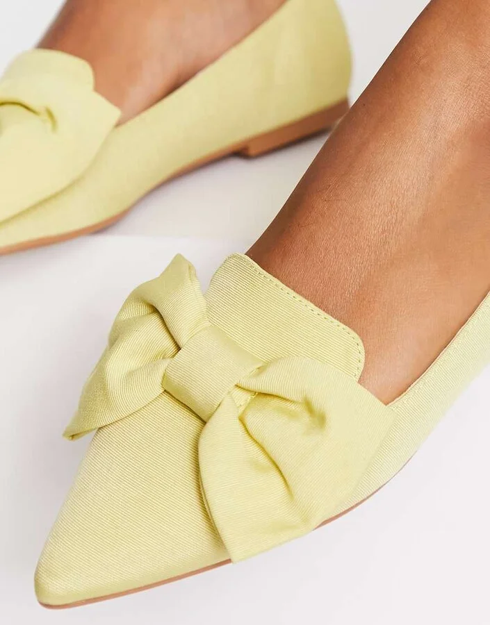 ASOS DESIGN Lake bow pointed ballet flats in lemon - Image 3