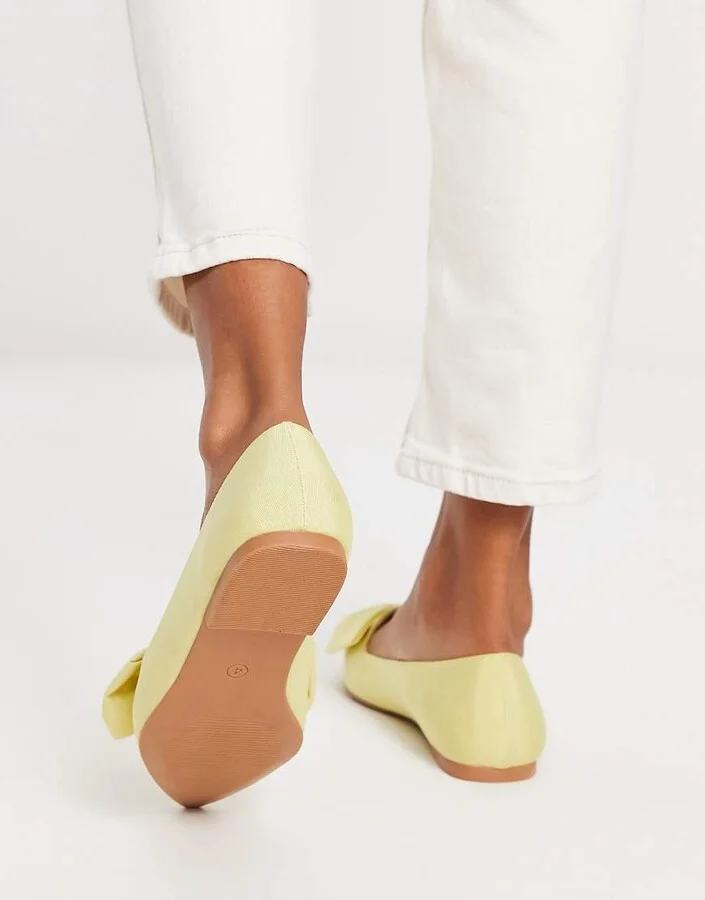 ASOS DESIGN Lake bow pointed ballet flats in lemon - Image 4