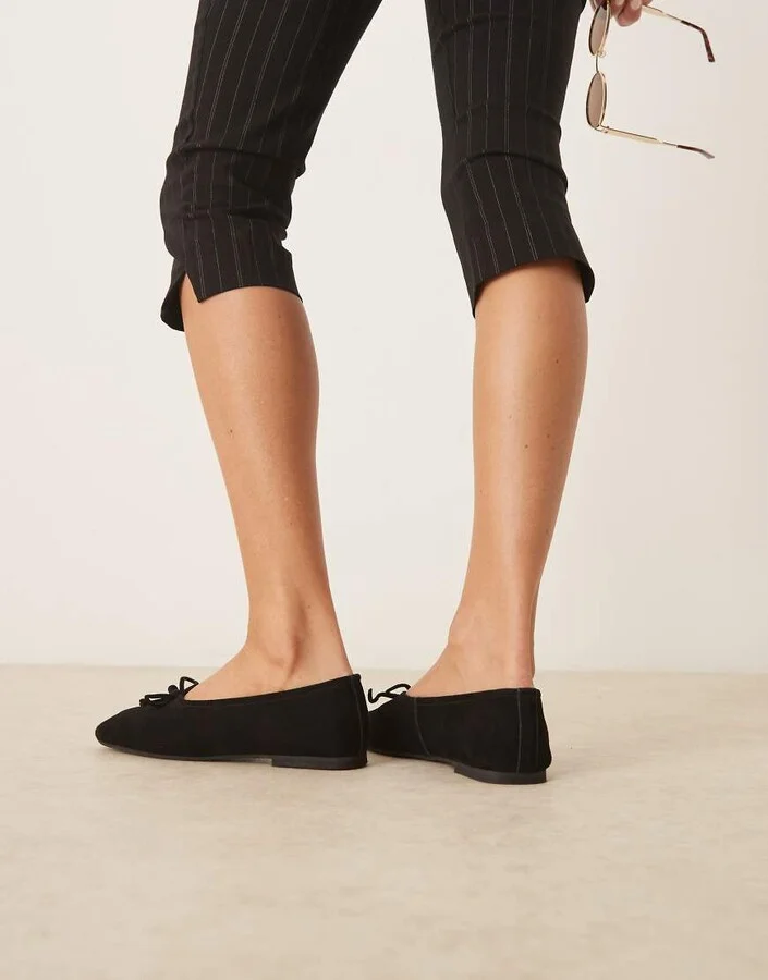 ASOS DESIGN Landmark suede high-vamp ballet flats in black - Image 3
