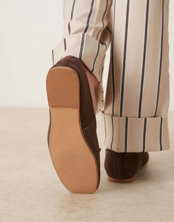 ASOS DESIGN Landmark suede high-vamp ballet flats in brown - Image 3