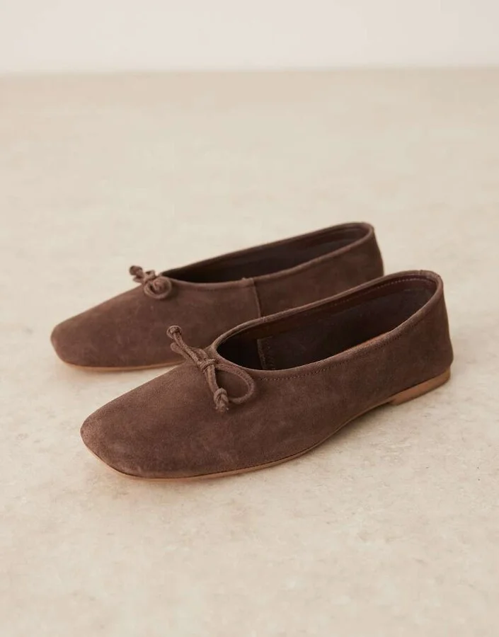 ASOS DESIGN Landmark suede high-vamp ballet flats in brown