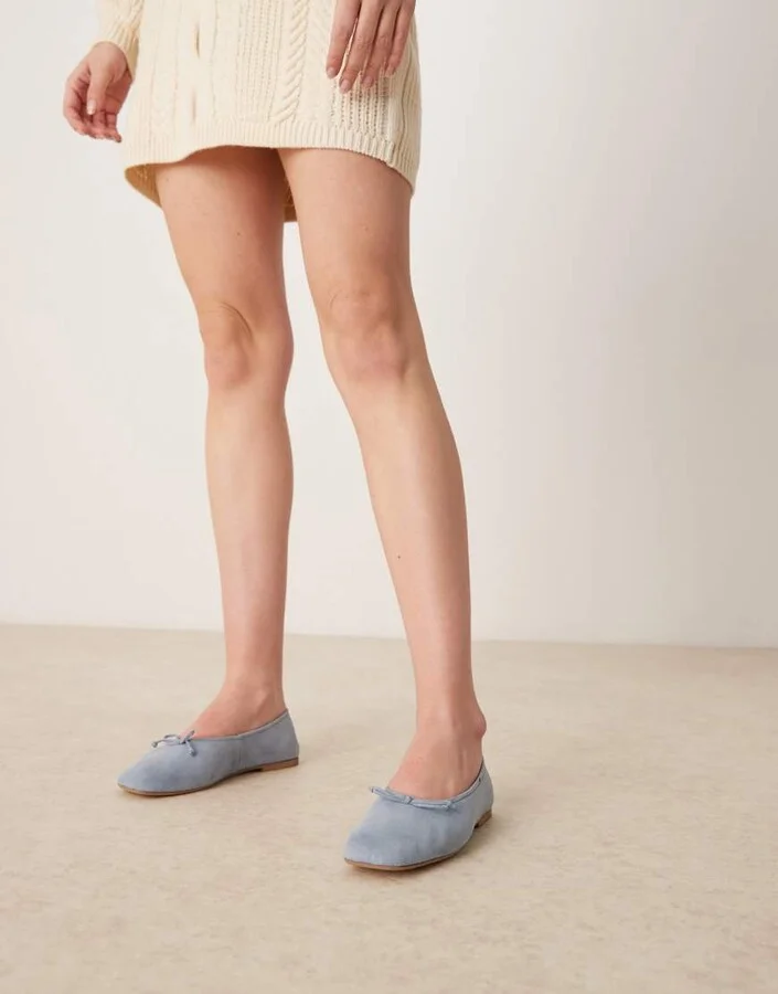 ASOS DESIGN Landmark suede high-vamp ballet flats in pastel blue - Image 3