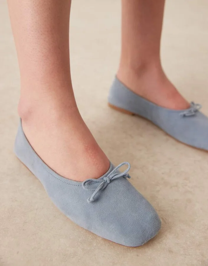 ASOS DESIGN Landmark suede high-vamp ballet flats in pastel blue - Image 4