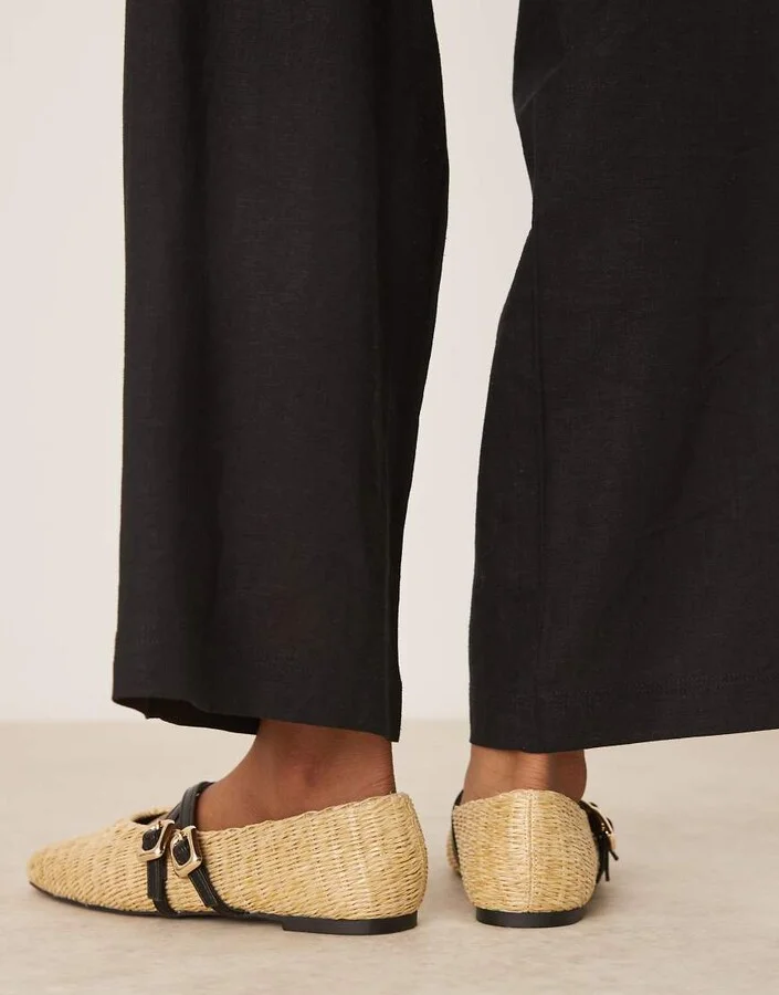ASOS DESIGN Landon double strap Mary Jane ballet flats in natural weave - Image 2