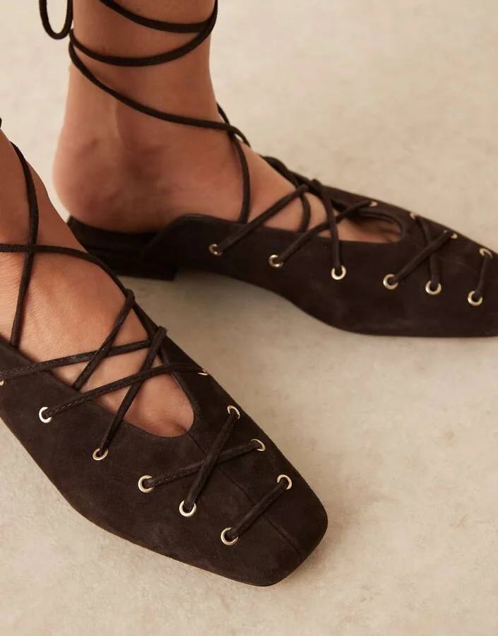ASOS DESIGN Laney premium ankle wrap tie mules in brown suede - Image 3