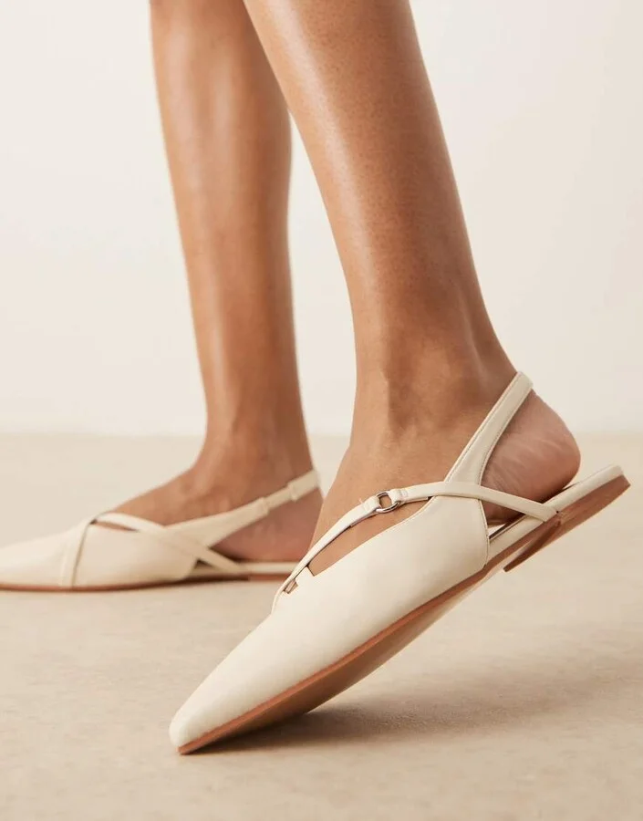 ASOS DESIGN Lantern pointed strappy flat slingbacks in off - Image 2
