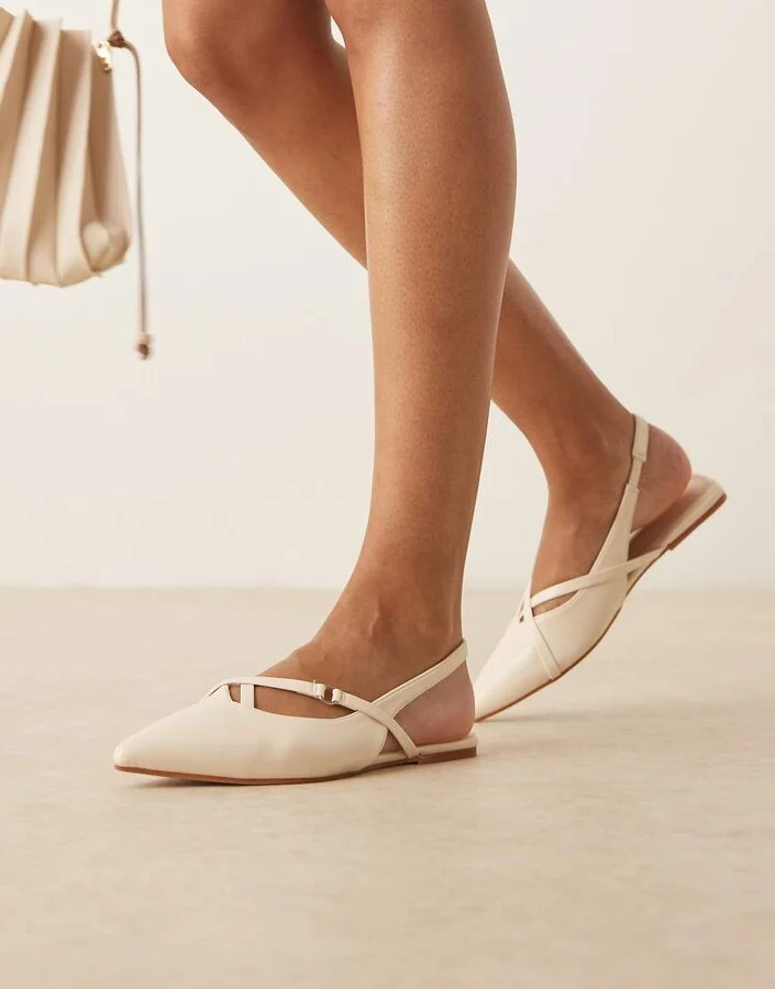 ASOS DESIGN Lantern pointed strappy flat slingbacks in off