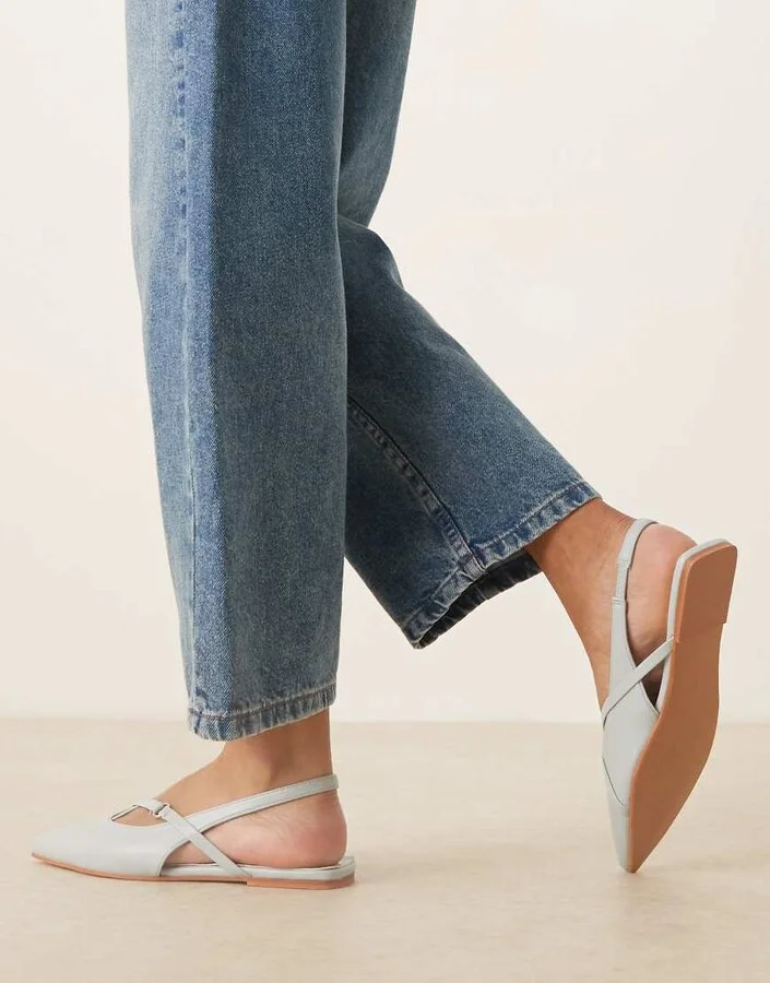 ASOS DESIGN Lantern pointed toe strappy flat slingbacks in pale blue - Image 2