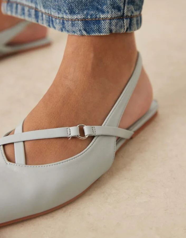ASOS DESIGN Lantern pointed toe strappy flat slingbacks in pale blue - Image 4