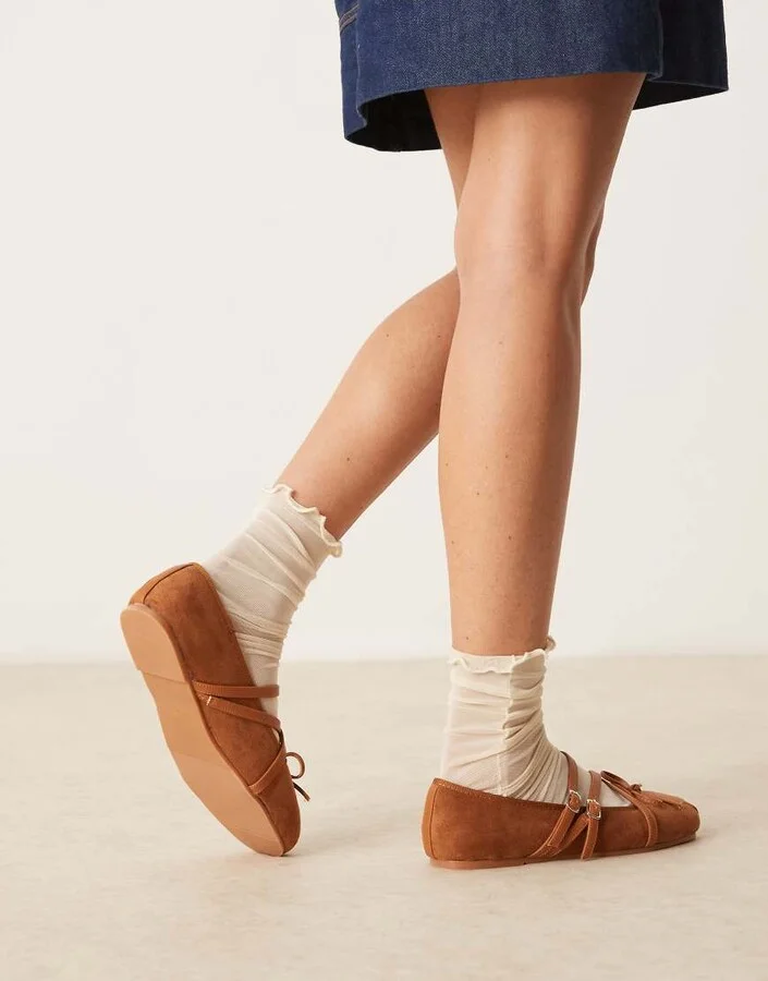 ASOS DESIGN Laurel mary-jane ballet flats in tan suedette - Image 4